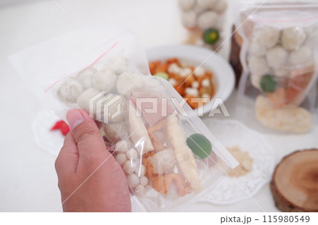 Meatballs with Peanut Crackers as a Background Meatballs with Peanut Crackers as a Background 115980549