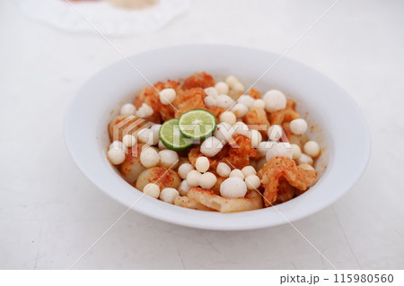 Meatballs with Peanut Crackers as a Background 115980560