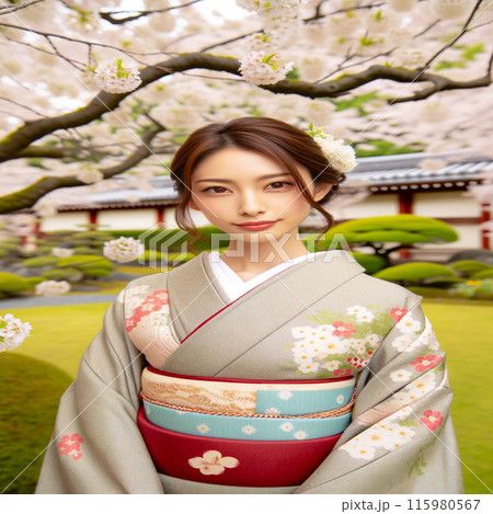 伝統美と桜が似合うきれいな女性 115980567