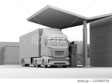 水素ステーションに水素ガスを充てん中のFCV燃料電池トラックのクレイレンダリングイメージ。 水素ステーションに水素ガスを充てん中のFCV燃料電池トラックのクレイレンダリングイメージ。 115980758