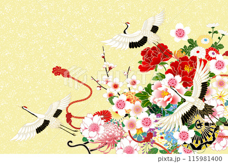 鶴　花車　和柄　黄 115981400