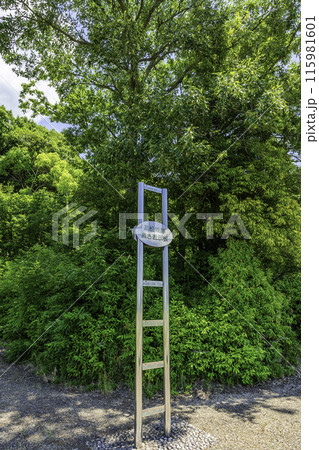 高松城水攻め史跡公園　蛙が鼻築堤跡　高松城跡高さ表示板　岡山県岡山市 115981601