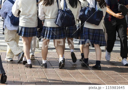 渋谷駅前を歩く女子高生の後ろ姿 渋谷駅前を歩く女子高生の後ろ姿 115981645
