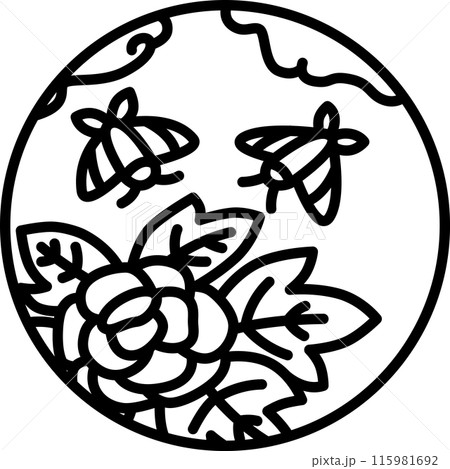 線画円形ミニ花札 水無月 牡丹 蝶 6月 牡丹に蝶 線画円形ミニ花札 水無月 牡丹 蝶 6月 牡丹に蝶 115981692
