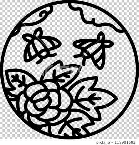 線画円形ミニ花札 水無月 牡丹 蝶 6月 牡丹に蝶 線画円形ミニ花札 水無月 牡丹 蝶 6月 牡丹に蝶 115981692