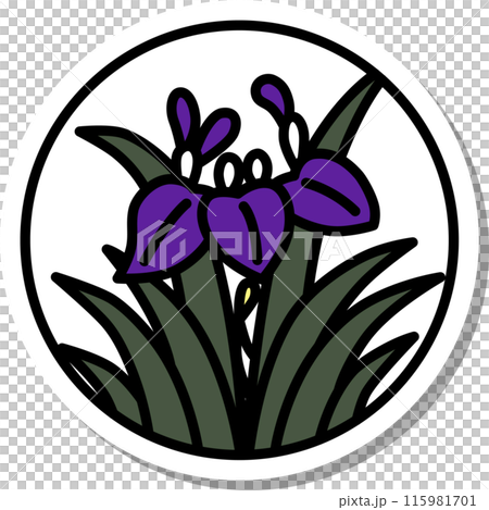 Sticker-style circular mini Hanafuda cards - Iris, Iris japonica, May, Iris petals Sticker-style circular mini Hanafuda cards - Iris, Iris japonica, May, Iris petals 115981701