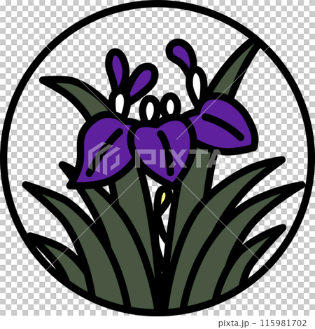 Color circular mini Hanafuda cards - Iris, Iris japonica, May, Iris sap Color circular mini Hanafuda cards - Iris, Iris japonica, May, Iris sap 115981702