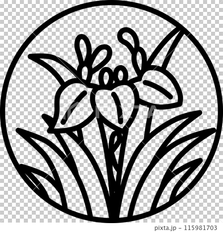 Line drawing circular mini Hanafuda cards - Iris, Iris, May, Iris sap Line drawing circular mini Hanafuda cards - Iris, Iris, May, Iris sap 115981703
