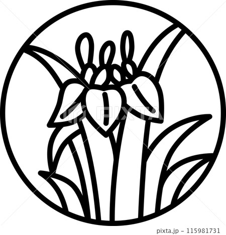 線画円形ミニ花札　菖蒲　杜若　皐月　5月　菖蒲のカス 115981731