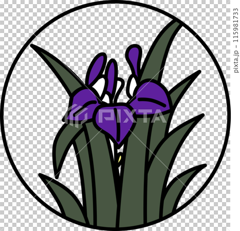 彩色圓形簡單花菖蒲、森若、小月、五月、菖蒲殘渣 彩色圓形簡單花菖蒲、森若、小月、五月、菖蒲殘渣 115981733