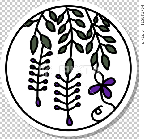 Sticker-style circular simple Hanafuda card - Uzuki, Wisteria, April, Wisteria sap Sticker-style circular simple Hanafuda card - Uzuki, Wisteria, April, Wisteria sap 115981754