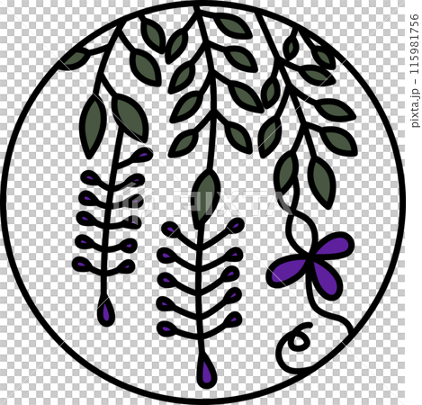 Color circular simple Hanafuda card Uzuki Wisteria April Wisteria sap Color circular simple Hanafuda card Uzuki Wisteria April Wisteria sap 115981756