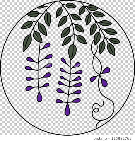 カラー円形花札　卯月　藤　4月　藤のカス 115981765