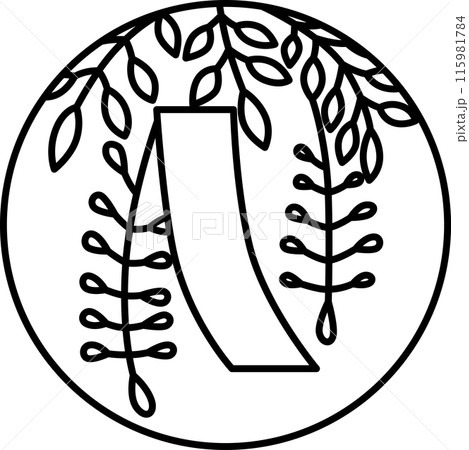 線画円形シンプル花札　卯月　藤　赤短　4月　藤に赤短 115981784