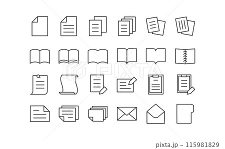 書類と本の黒の線画アイコン 書類と本の黒の線画アイコン 115981829