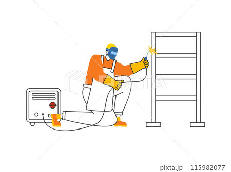 Welding Service Vector Illustration with Professional Welder Job Weld Metal Structures, Pipe and Steel Construction in Flat Cartoon Background Welding Service Vector Illustration with Professional Welder Job Weld Metal Structures, Pipe and Steel Construction in Flat Cartoon Background 115982077