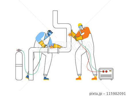 Welding Service Vector Illustration with Professional Welder Job Weld Metal Structures, Pipe and Steel Construction in Flat Cartoon Background Welding Service Vector Illustration with Professional Welder Job Weld Metal Structures, Pipe and Steel Construction in Flat Cartoon Background 115982091