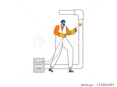 Welding Service Vector Illustration with Professional Welder Job Weld Metal Structures, Pipe and Steel Construction in Flat Cartoon Background Welding Service Vector Illustration with Professional Welder Job Weld Metal Structures, Pipe and Steel Construction in Flat Cartoon Background 115982093