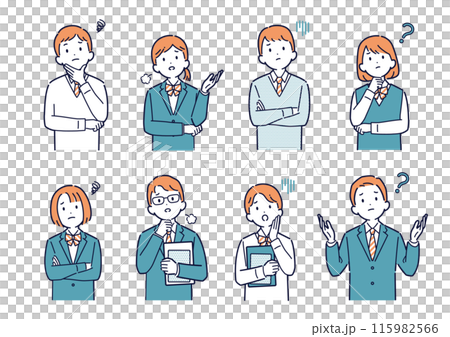 上を向いて考えたり悩んだりする高校生のイラストセット_上半身 上を向いて考えたり悩んだりする高校生のイラストセット_上半身 115982566