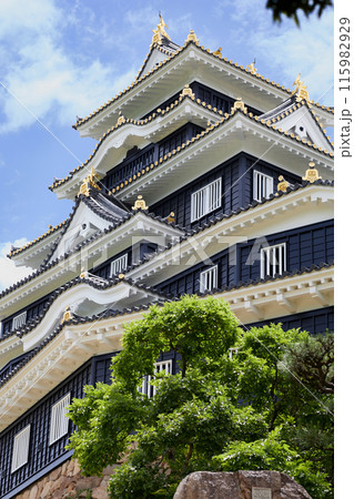 OKAYAMA, JAPAN - MAY 22 2023: Walking around the beautiful Okayama Castle, Japan OKAYAMA, JAPAN - MAY 22 2023: Walking around the beautiful Okayama Castle, Japan 115982929