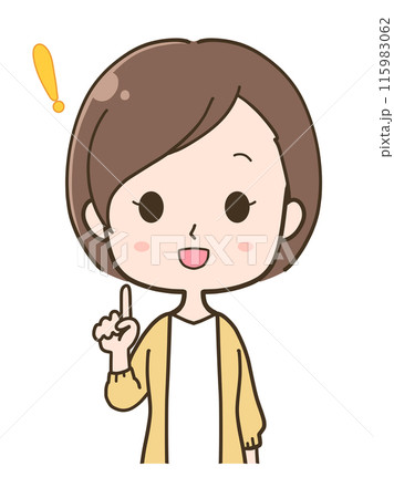 ひらめく女性の上半身イラスト ひらめく女性の上半身イラスト 115983062