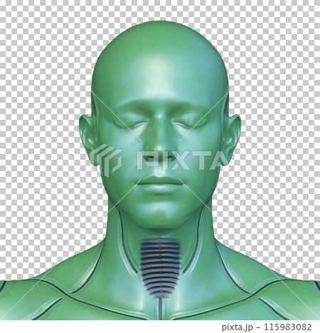 Male cyborg face close-up 115983082