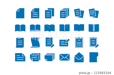 書類と本の青のシルエットアイコン 115983104