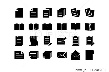 書類と本の黒のシルエットアイコン 書類と本の黒のシルエットアイコン 115983107