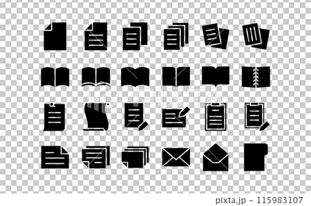 書類と本の黒のシルエットアイコン 書類と本の黒のシルエットアイコン 115983107