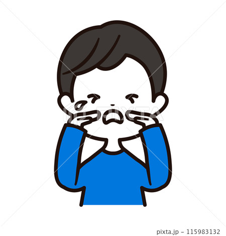 悲しくて泣いている幼稚園から小学生の年齢の男の子の上半身のアイコンイラスト素材 115983132