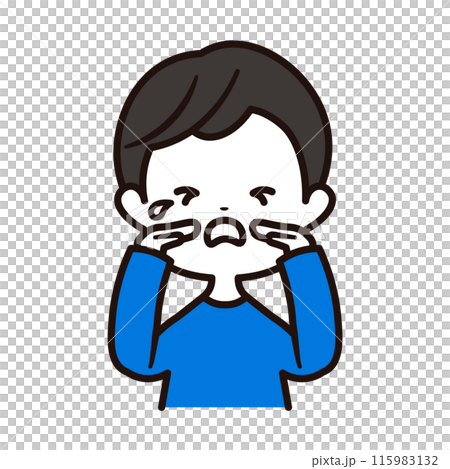 悲しくて泣いている幼稚園から小学生の年齢の男の子の上半身のアイコンイラスト素材 115983132