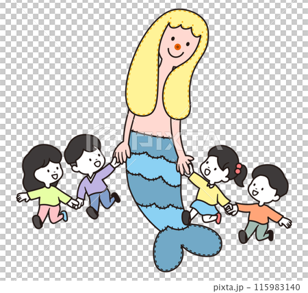 人魚のぬいぐるみと元気よく手を繋いで走っている男の子と女の子のイラスト素材 人魚のぬいぐるみと元気よく手を繋いで走っている男の子と女の子のイラスト素材 115983140