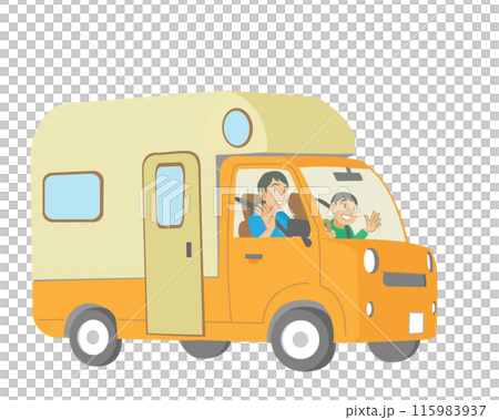 父母和孩子乘坐露營車的插圖 115983937