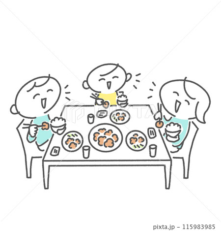 笑顔で食事をする3人家族 だんらん 食事 食卓 笑顔で食事をする3人家族 だんらん 食事 食卓 115983985