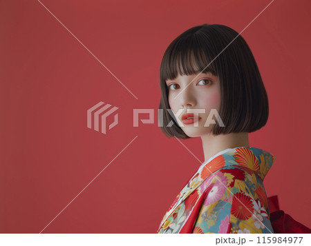 華やかな着物が似合う日本人女性 115984977