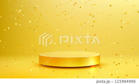 3D Gold Podium on Yellow Background with Confetti for Modern Entertainment, Product Display, and Showroom 115984998