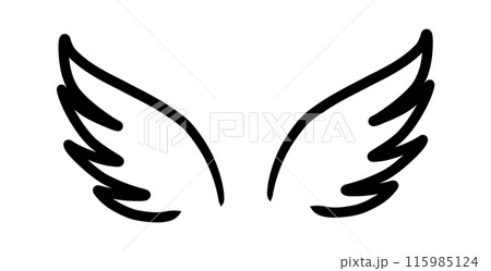 Wings birds and angel. Cartoon doodle bird tattoo wing icon. Feather sketch handdrawn collection Wings birds and angel. Cartoon doodle bird tattoo wing icon. Feather sketch handdrawn collection 115985124