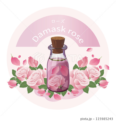 ローズとローズの精油瓶・芳香植物・アロマ 115985243