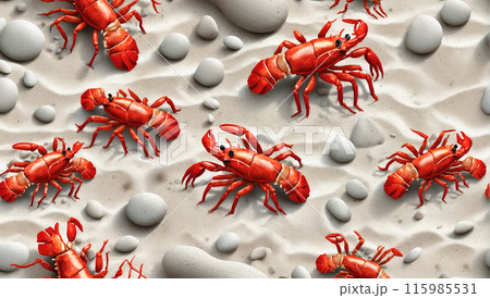 Background of shrimps on the seashore on the sand 115985531