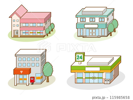 様々な建物の立体ベクターイラスト. 115985658