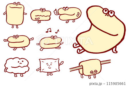 ふかふかの柔らかそうなかわいい布団のキャライラスト 115985661