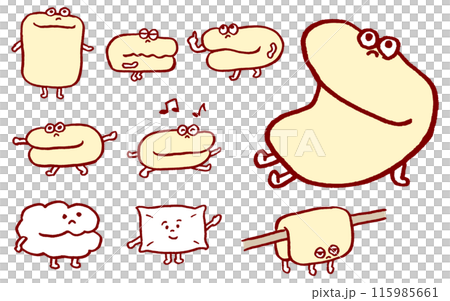 ふかふかの柔らかそうなかわいい布団のキャライラスト 115985661
