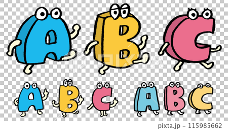 青と黄色とピンクのABCのアルファベットキャラ素材 115985662