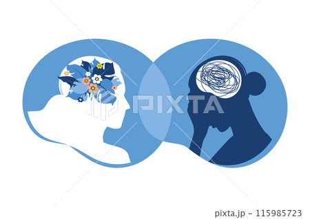 Bipolar disorder mind mental concept. Mood disorder. Dual personality. Mental health. Vector illustration. Flat 115985723
