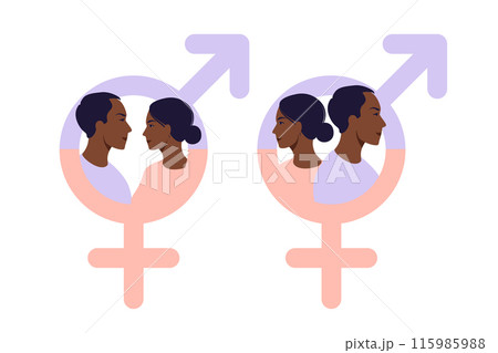 African man and women symbol. Gender equality symbol. Women and men should always have equal opportunities. Vector illustration. Flat. 115985988