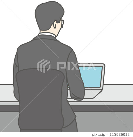 ノートパソコンを使ってデスクワークをする男性の後ろ姿 115986032