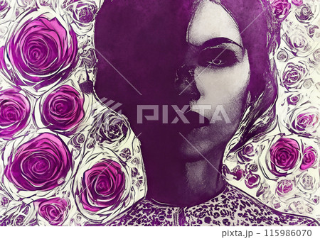 女性　顔　アート 115986070