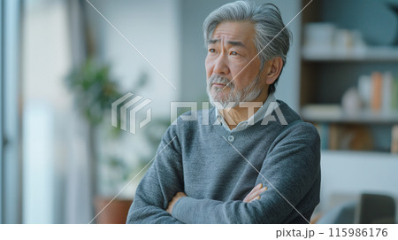 リビングルームで腕を組んでいる中年男性「AI生成画像」 115986176