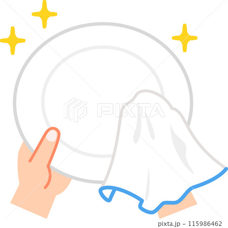 布巾で皿を拭く手 115986462