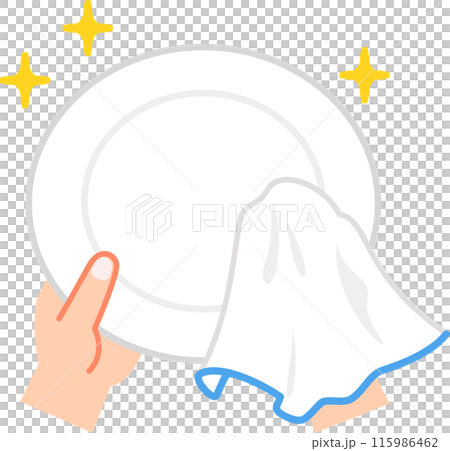 Hands wiping a plate with a cloth 115986462